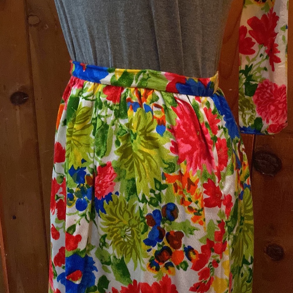Vintage Handmade Bright Floral Maxi Skirt with Belt - Picture 4 of 7